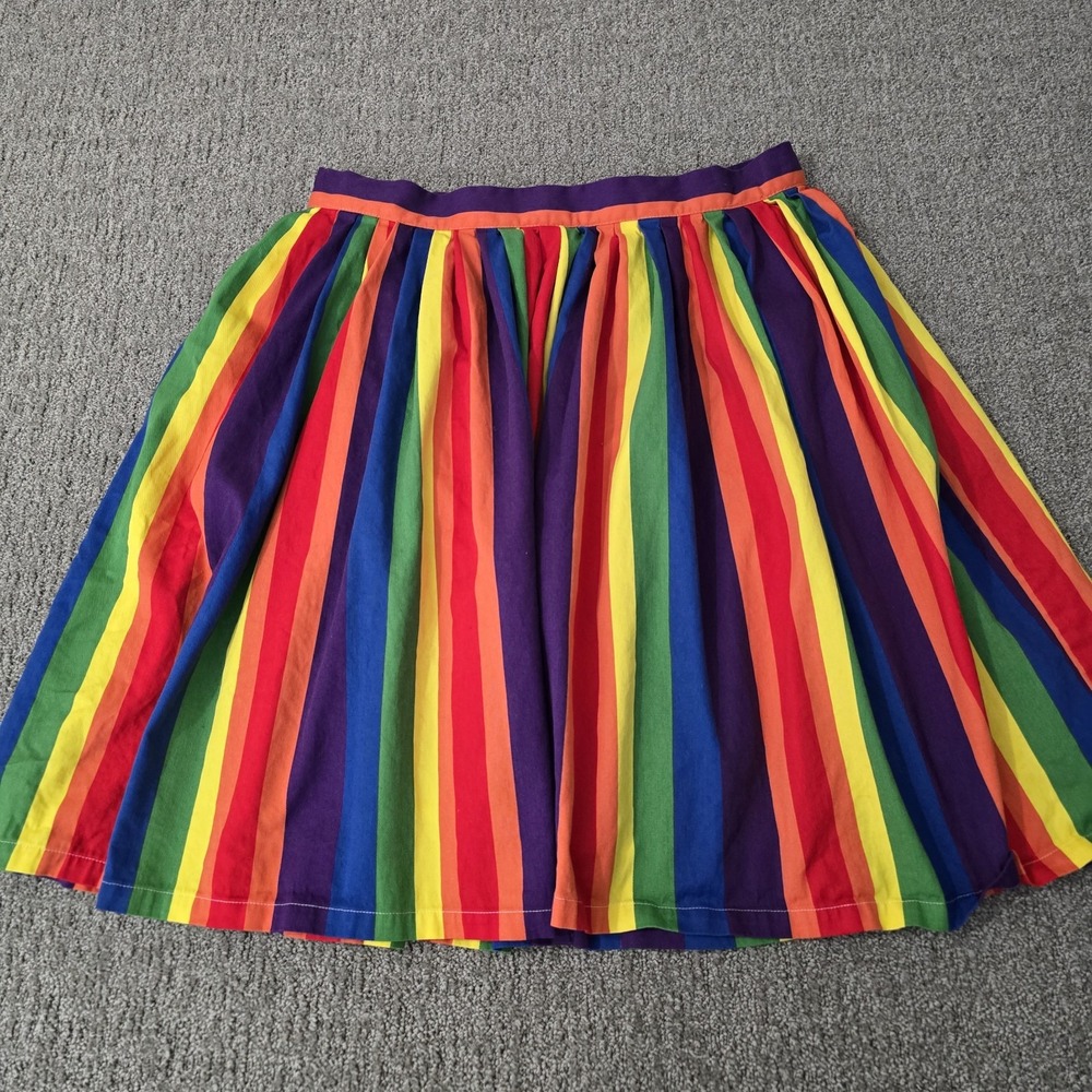 ModCloth 1X Rainbow Stripe Midi Skirt Retro Dopamine Pride Full A-Line